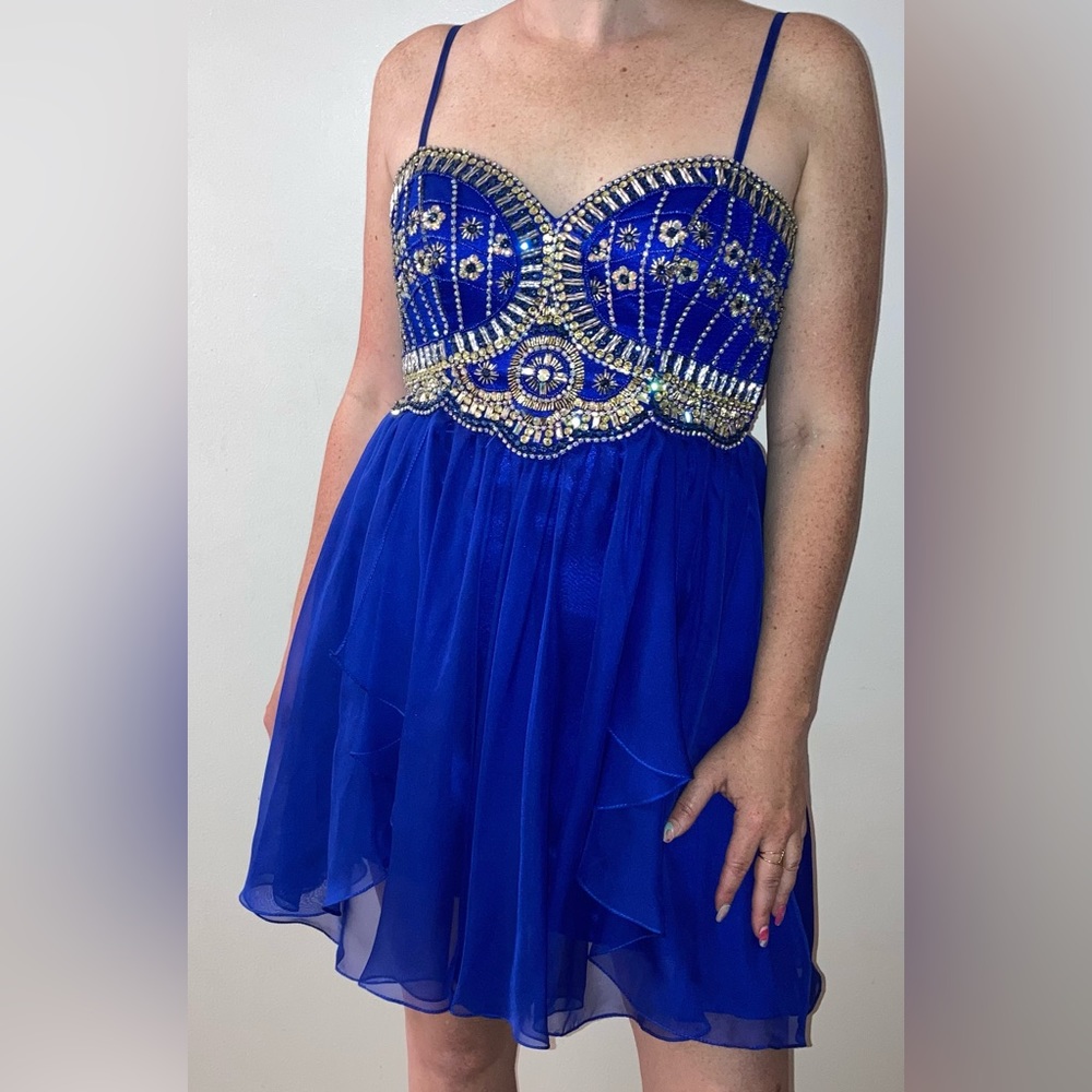 Blue rhinestone Dave and Johnny dress.    size  1/2‎